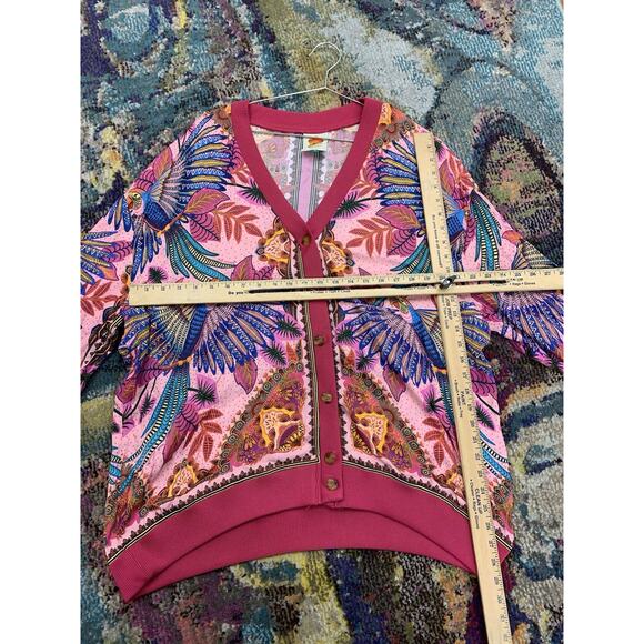 Farm Rio Pink Macaw Scarf Print Cardigan Button Front Rayon Women's XL - Picture 6 of 6